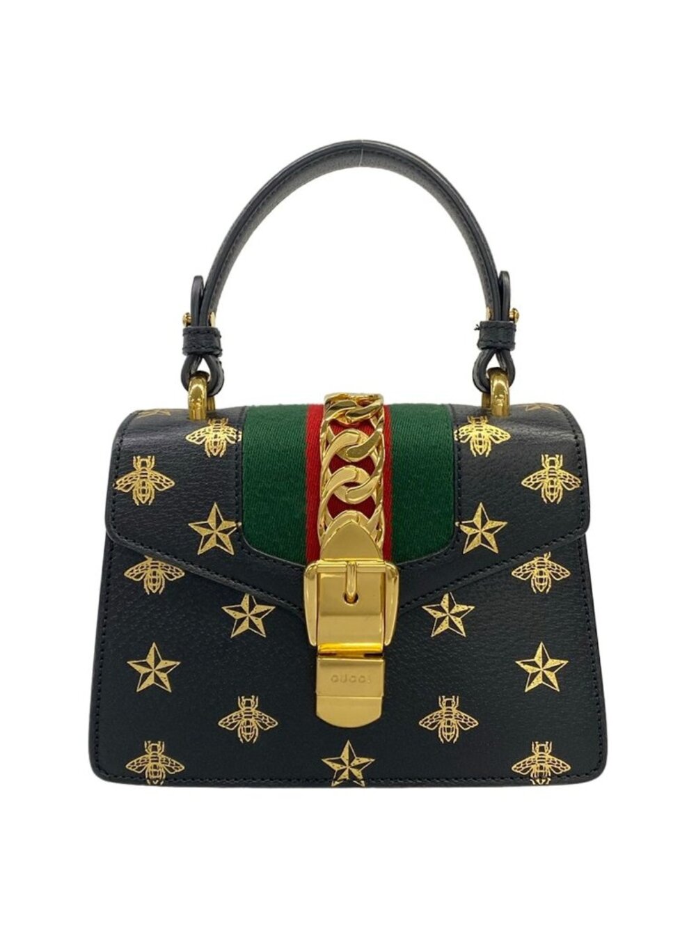 Gucci Handbag Sylvie Black Gold Leather
